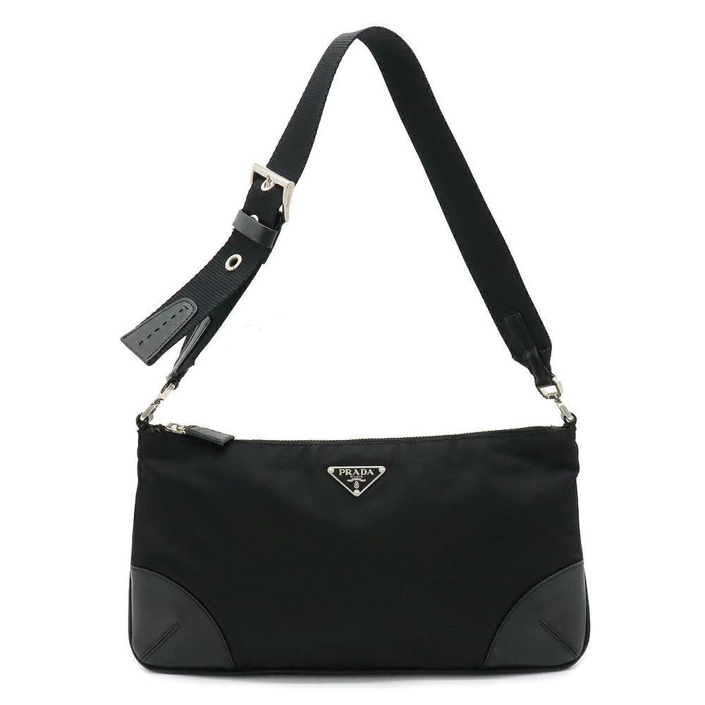 Prada TESSUTO Shoulder Bag Hobo Leather NERO Black
